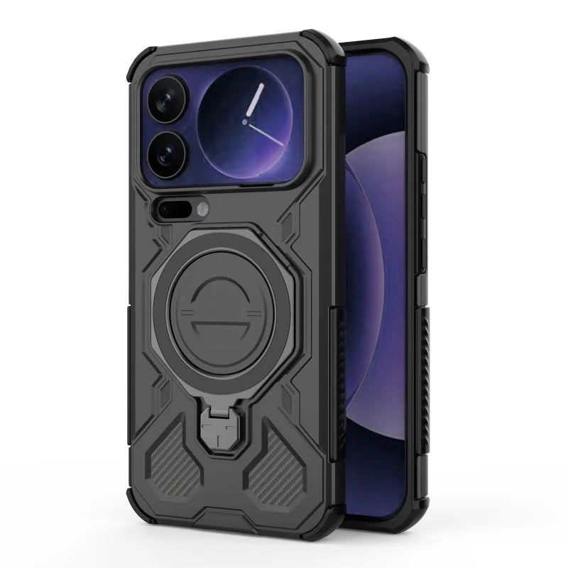 WANLONFENG For Xiaomi 17 Pro Max Case Kickstand with 2Pcs Screen Film  KJ Series PC TPU Phone Cover (Big Lens Hole) - Black - 2
