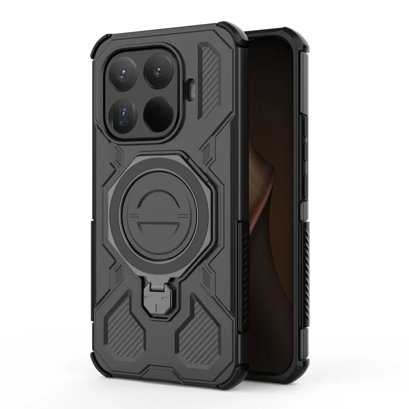 WANLONFENG For Xiaomi 15T Pro Case Kickstand with 2Pcs Screen Film  KJ Series PC TPU Phone Cover (Big Lens Hole) - Black - 2
