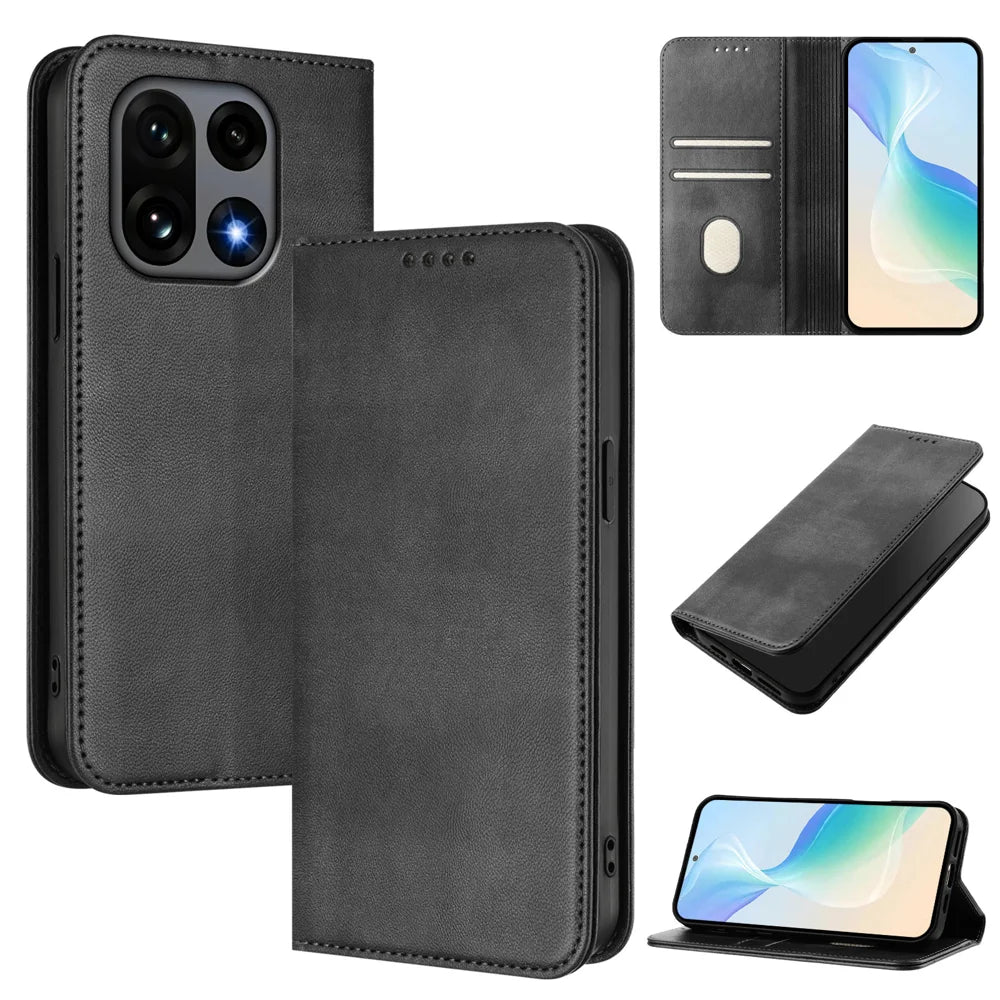 For OnePlus 15 5G Wallet Cases Retro Texture RFID Blocking Leather Phone Cover - Black - 2