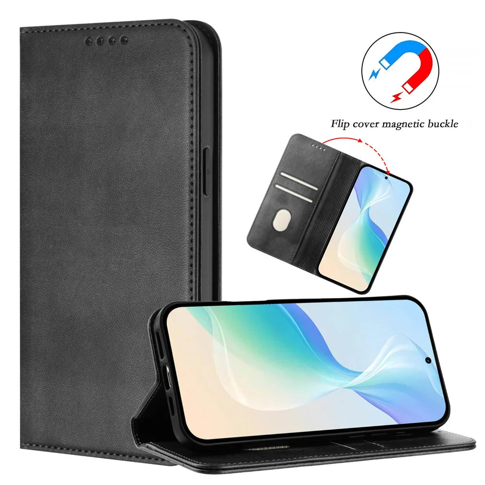 For OnePlus 15 5G Wallet Cases Retro Texture RFID Blocking Leather Phone Cover - Black - 6