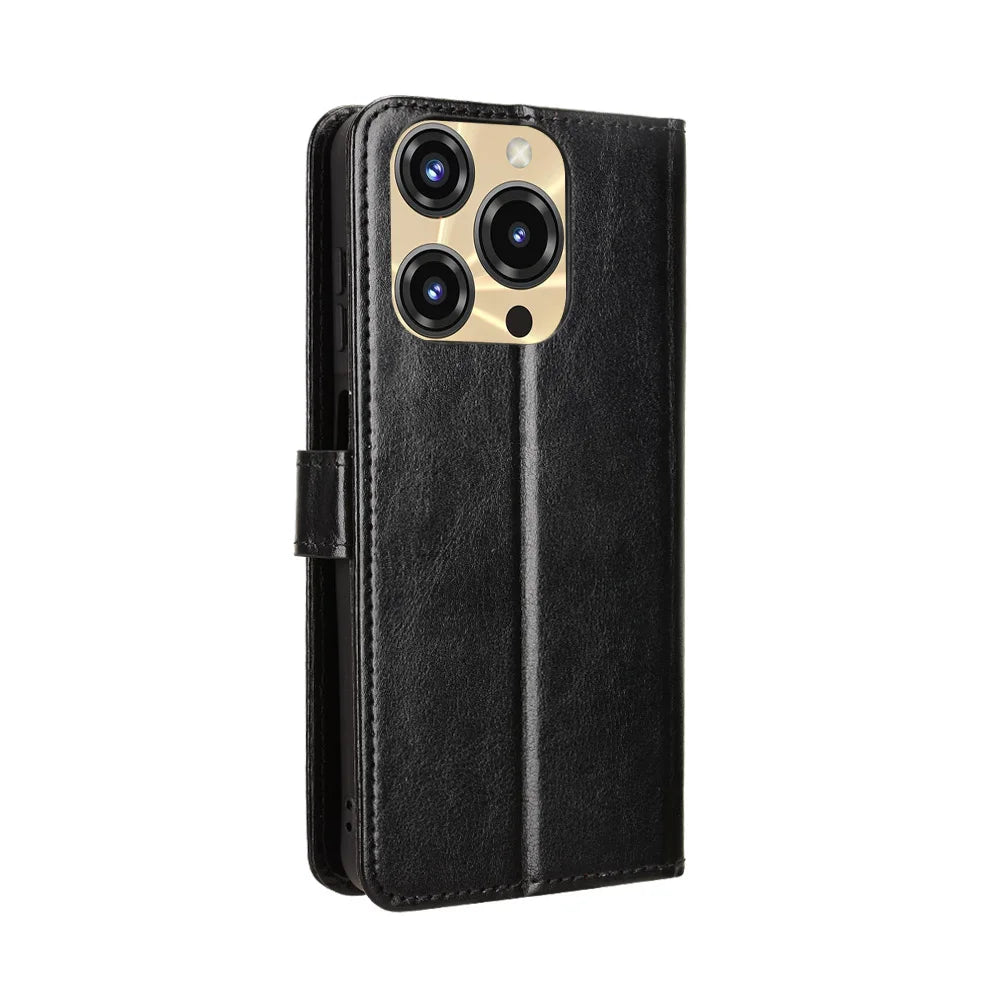 For Oukitel C69 PU Leather Case with Strap Crazy Horse Texture Phone Wallet Cover - Black - 7