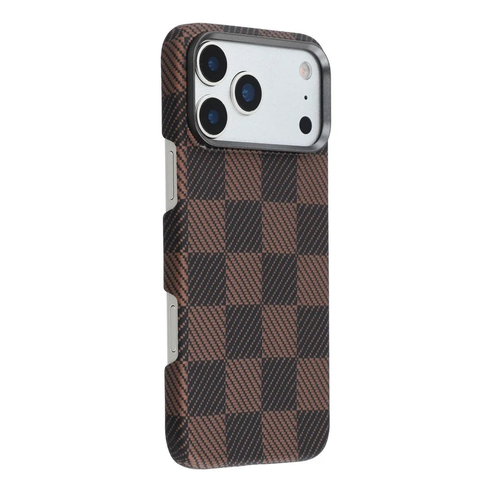 For iPhone 17 Pro Max Case Square Grid Pattern Aramid Fiber Phone Cover Compatible with MagSafe - 1