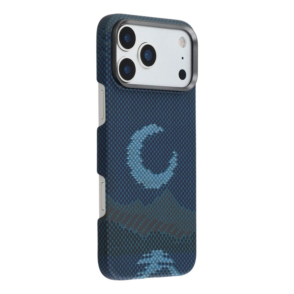 For iPhone 17 Pro Max Magnetic Case Precise Cutouts Aramid Fiber Phone Cover with Metal Lens Frame - Moon - 1