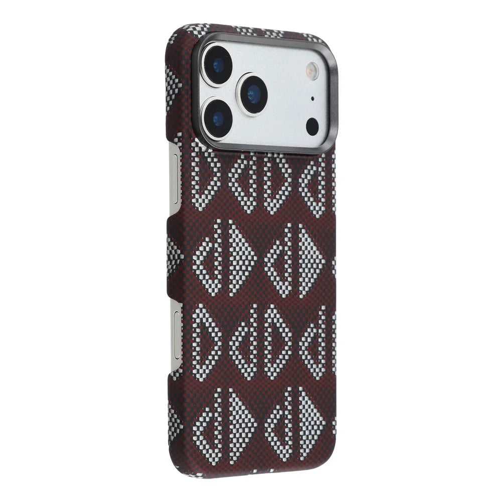 For iPhone 17 Pro Magnetic Case Geometric Pattern Aramid Fiber Phone Cover with Metal Lens Frame - Red - 1