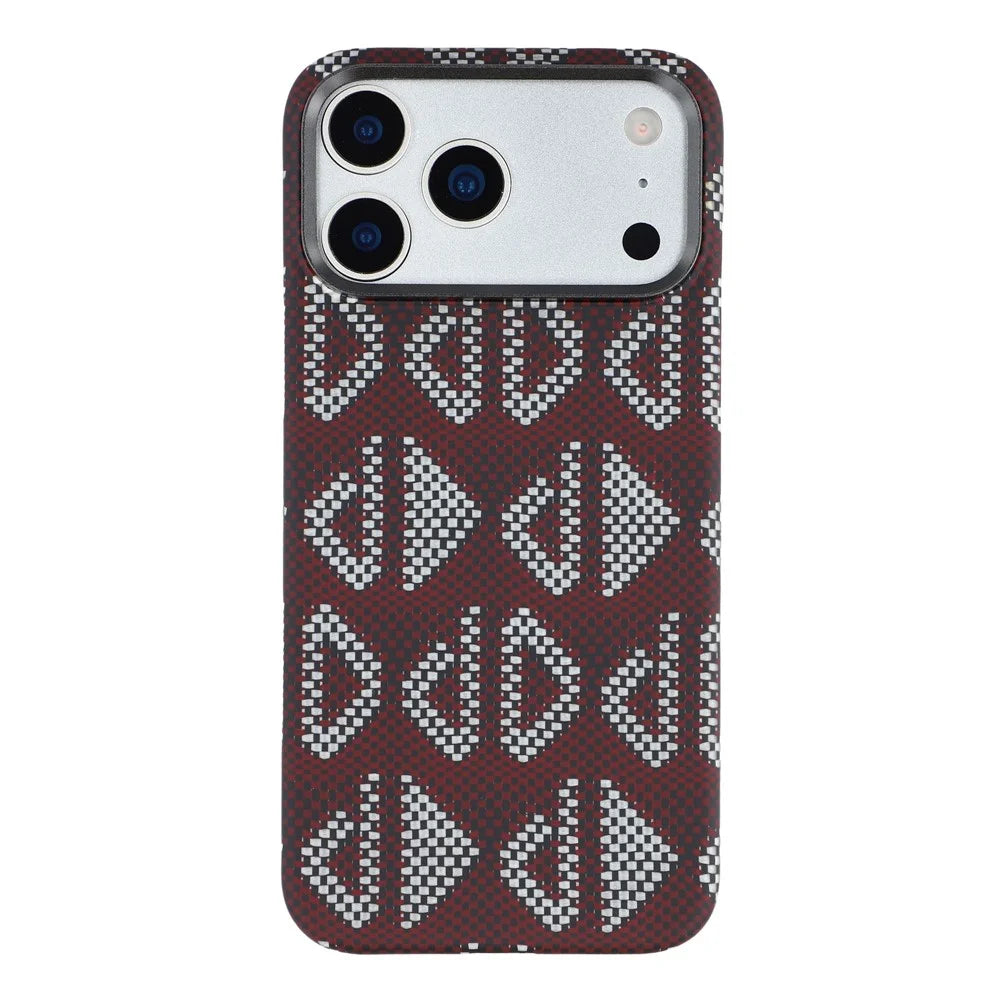 For iPhone 17 Pro Magnetic Case Geometric Pattern Aramid Fiber Phone Cover with Metal Lens Frame - Red - 3