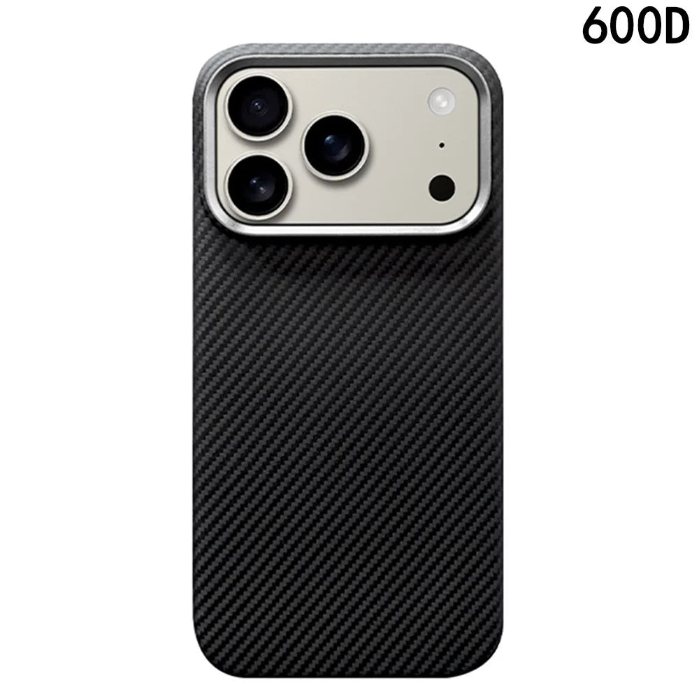 For iPhone 17 Pro Max Magnetic Case Aramid Fiber 600D Fine Texture Phone Cover Metal Lens Frame - Black - 1
