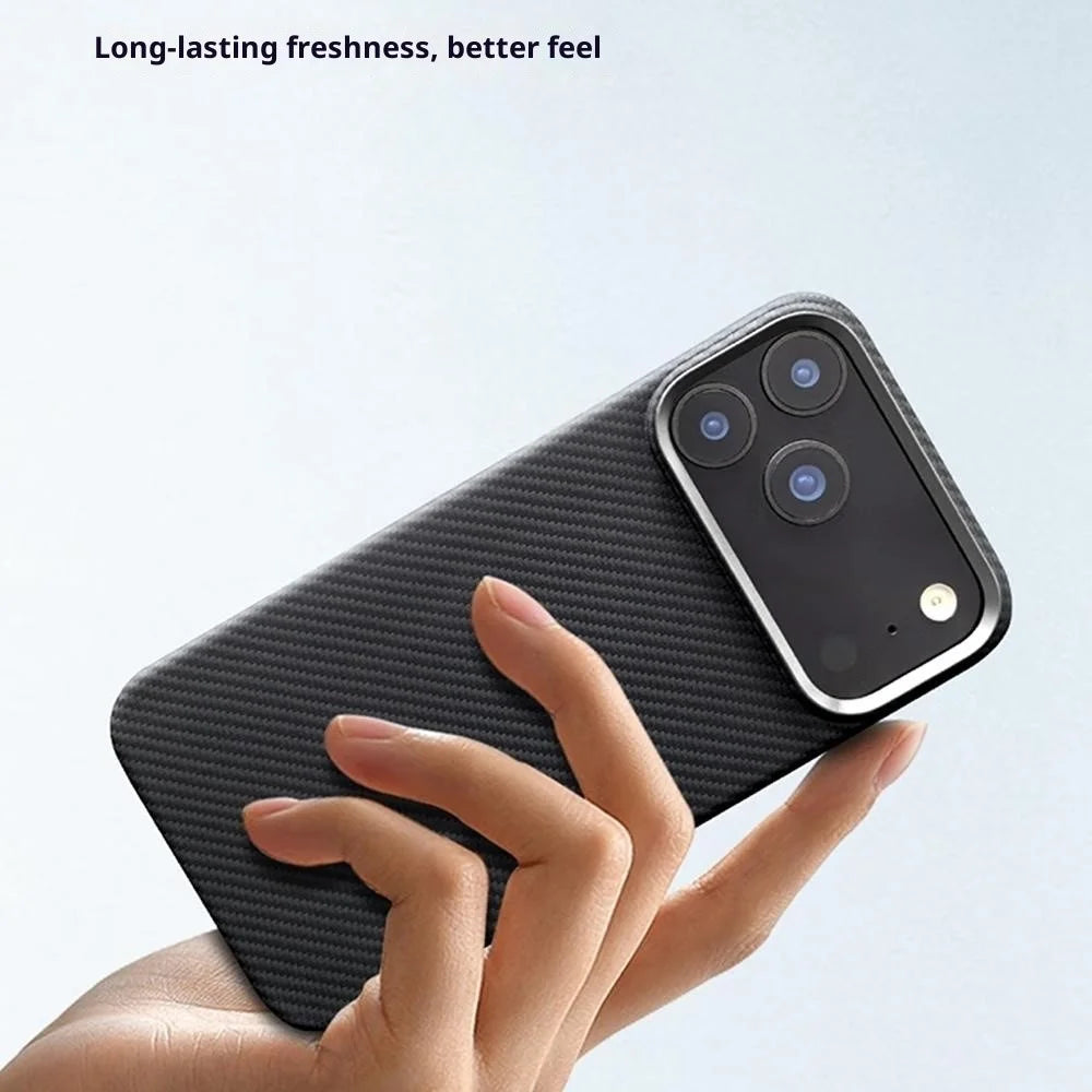 For iPhone 17 Pro Max Magnetic Case Aramid Fiber 600D Fine Texture Phone Cover Metal Lens Frame - Black - 2