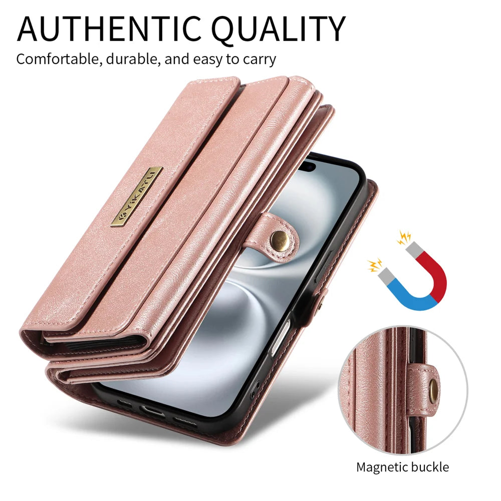 YIKATU For Samsung Galaxy S26 Case  YK-008 Zipper Wallet Leather Phone Cover with Shoulder Strap - Rose Gold - 3