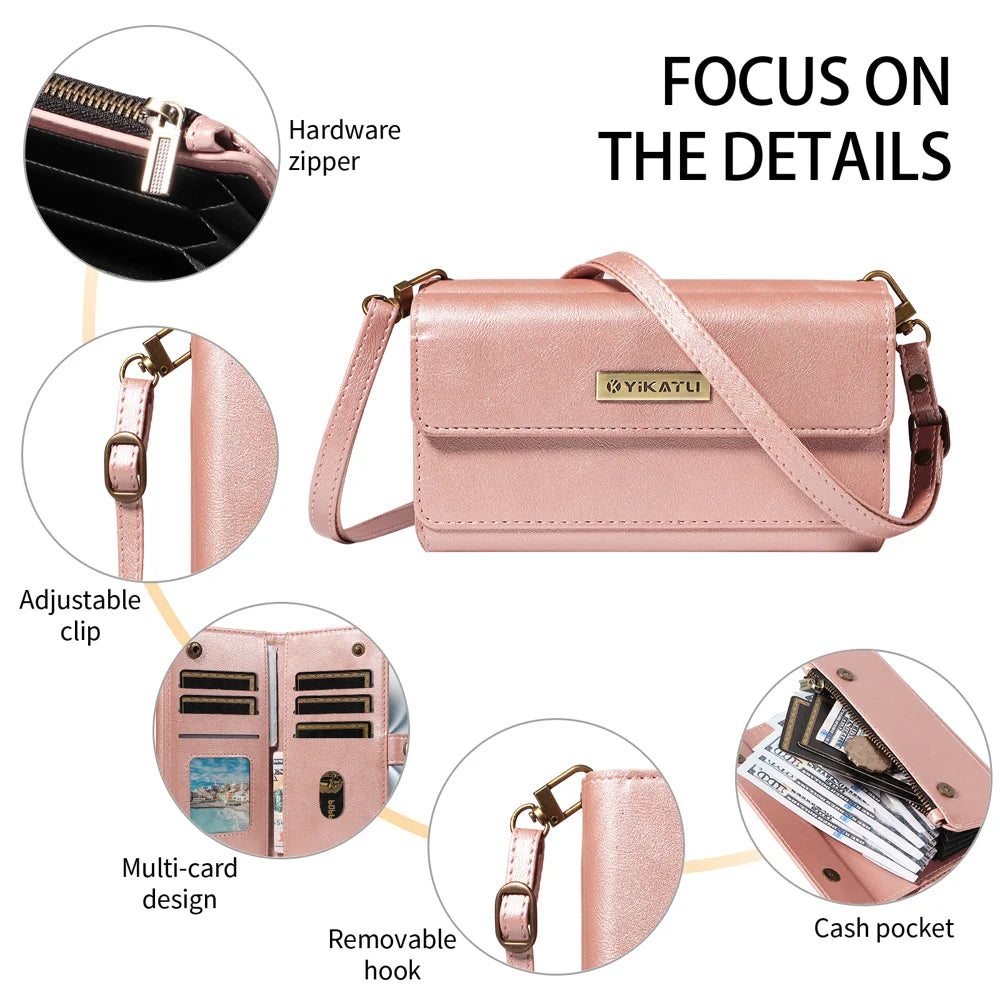 YIKATU For Samsung Galaxy S26 Case  YK-008 Zipper Wallet Leather Phone Cover with Shoulder Strap - Rose Gold - 5