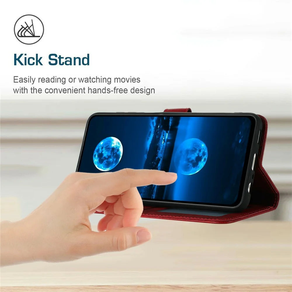 For Realme 15T 5G Wallet Case Flip Stand Calf Texture PU Leather Phone Cover with Strap - Red - 4