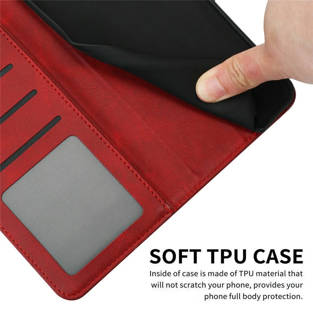 For Realme 15T 5G Wallet Case Flip Stand Calf Texture PU Leather Phone Cover with Strap - Red - 6