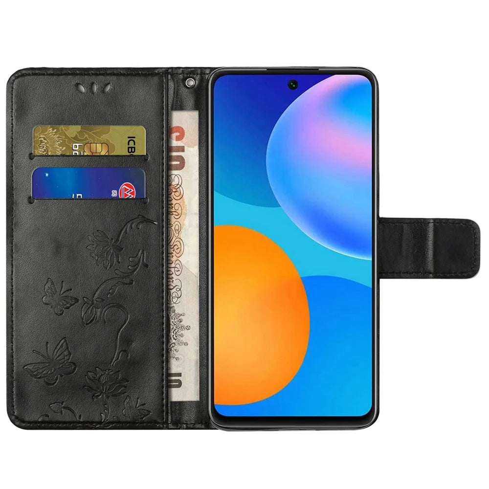 For Samsung Galaxy S23+ Butterfly Flower Imprinted PU Leather Phone Case Wallet Stand Full Protection Smartphone Cover - Black - 2