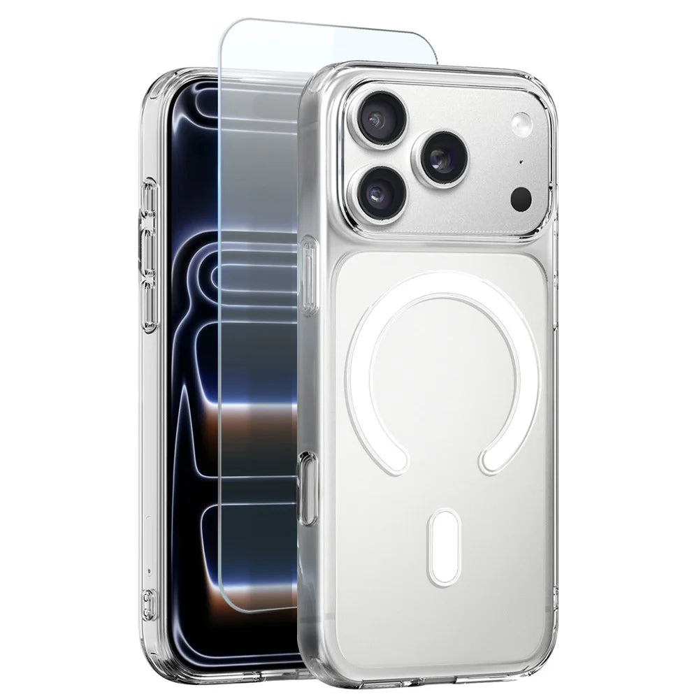 NORTHJO For iPhone 18 Pro Max / 17 Pro Max Case Compatible with MagSafe PC + TPU Phone Cover with Tempered Glass Film - Transparent - 1