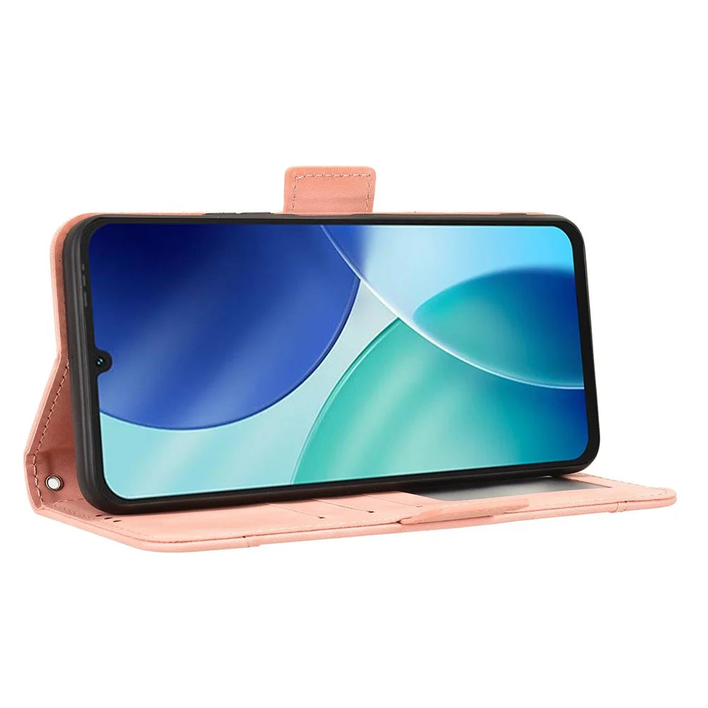 For itel A100 4G Leather Case Phone Wallet Cover with Multiple Card Slots - Pink - 4