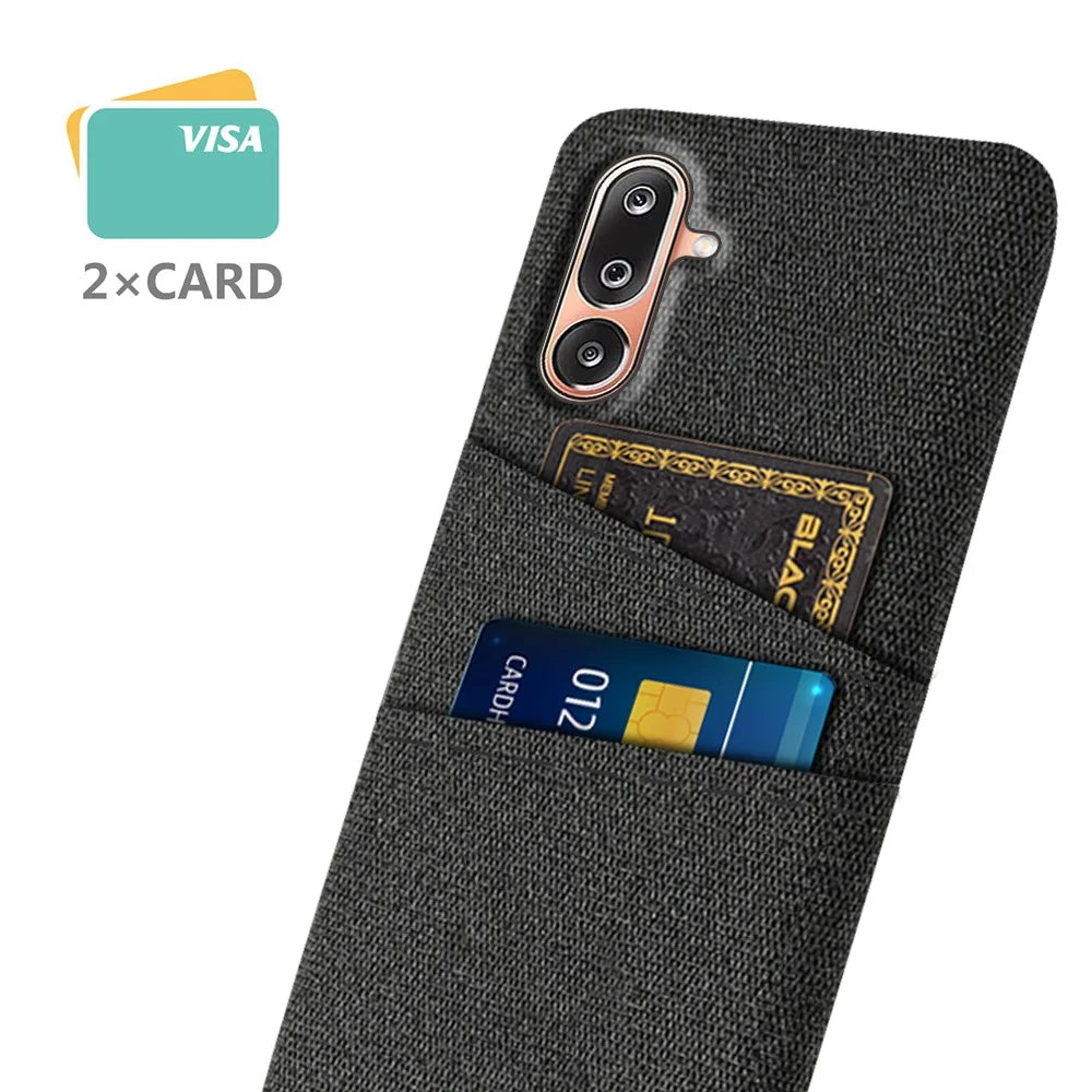 For Samsung Galaxy M36 5G Case Cloth + Hard PC Phone Cover with Dual Card Slots - Black - 2