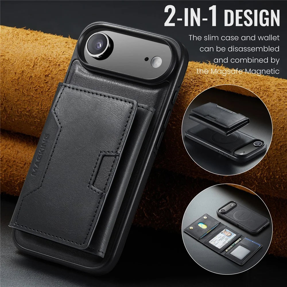 MAGKING K4 Series For iPhone Air Case Compatible with MagSafe Detachable Wallet PU TPU PC Phone Cover - Black - 6