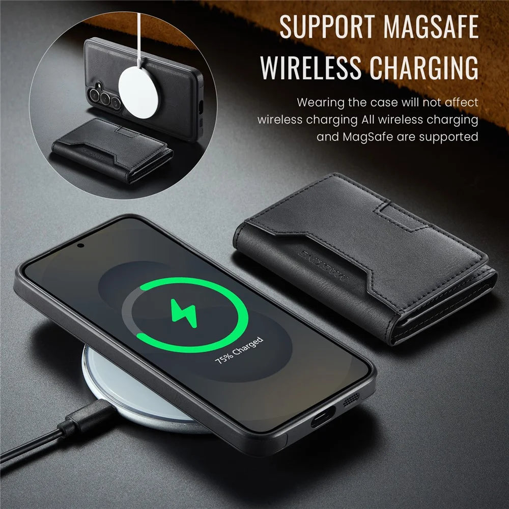 MAGKING K4 Series For Samsung Galaxy S25+ Magnetic Case Detachable Wallet PU TPU PC Phone Cover - Black - 7