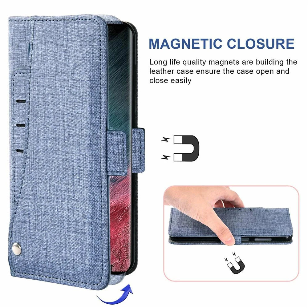 For iPhone 16 Plus Case Jean Cloth Texture PU Leather Wallet Phone Cover with Rotating Card Slots - Blue - 4