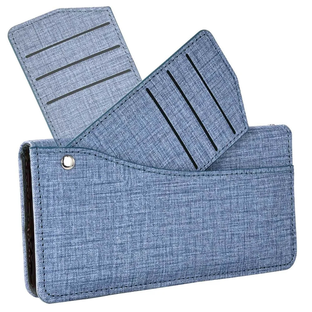 For Samsung Galaxy S24 FE Case Jean Cloth Texture PU Leather Wallet Phone Cover with Rotating Card Slots - Blue - 5