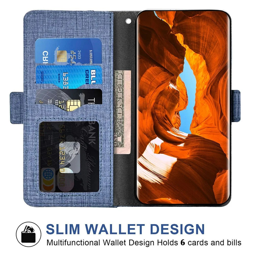 For Google Pixel 10 Pro XL  /  Pixel 9 Pro XL Case Jean Cloth Texture PU Leather Wallet Phone Cover with Rotating Card Slots - Blue - 2