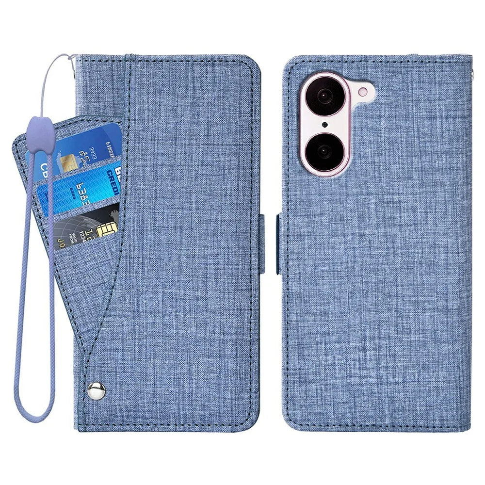 For OnePlus Nord CE5 5G  /  Ace 5 Racing 5G Case Jean Cloth Texture PU Leather Wallet Phone Cover with Rotating Card Slots - Blue - 1