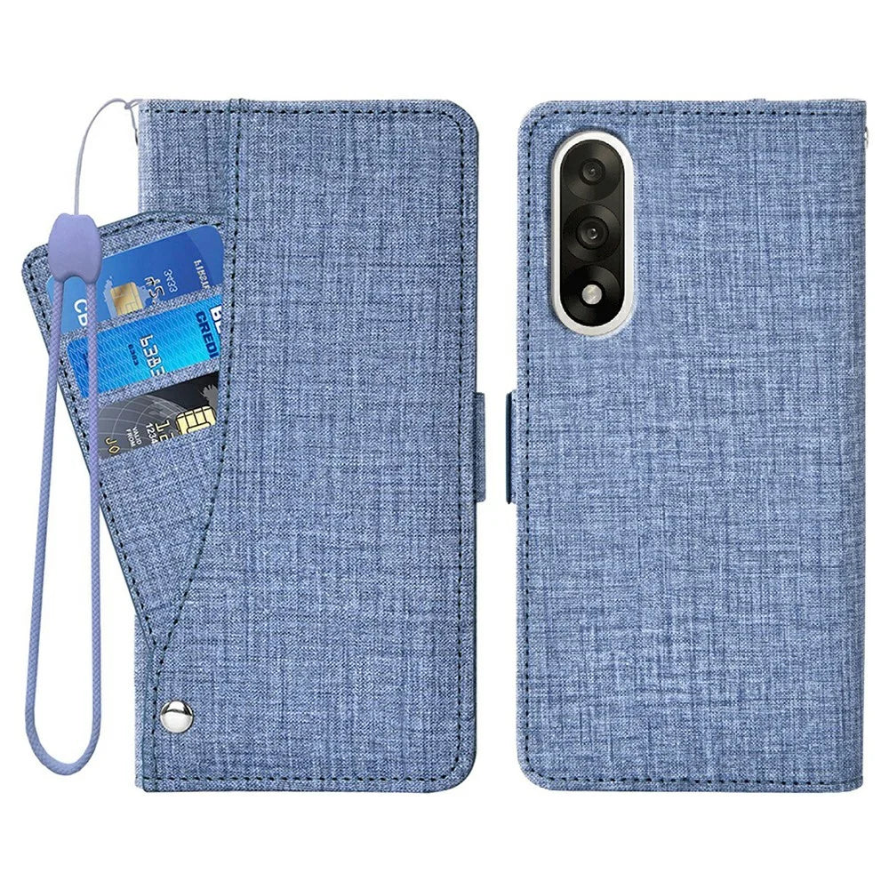 For OnePlus Nord 5 5G  /  Ace 5 Ultra 5G Case Jean Cloth Texture PU Leather Wallet Phone Cover with Rotating Card Slots - Blue - 1