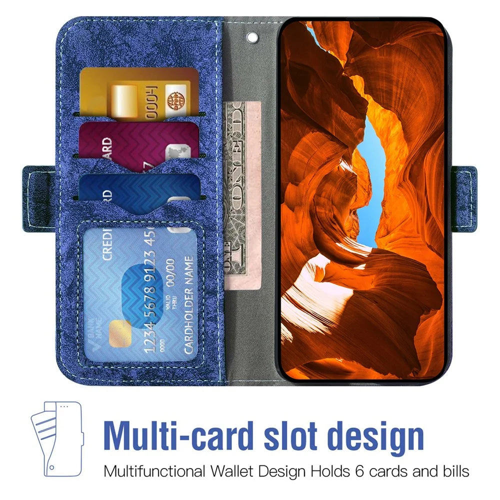 For Samsung Galaxy A05 4G Case Water-ink Painting Wallet PU Leather Phone Cover with Rotating Card Slots - Blue - 2