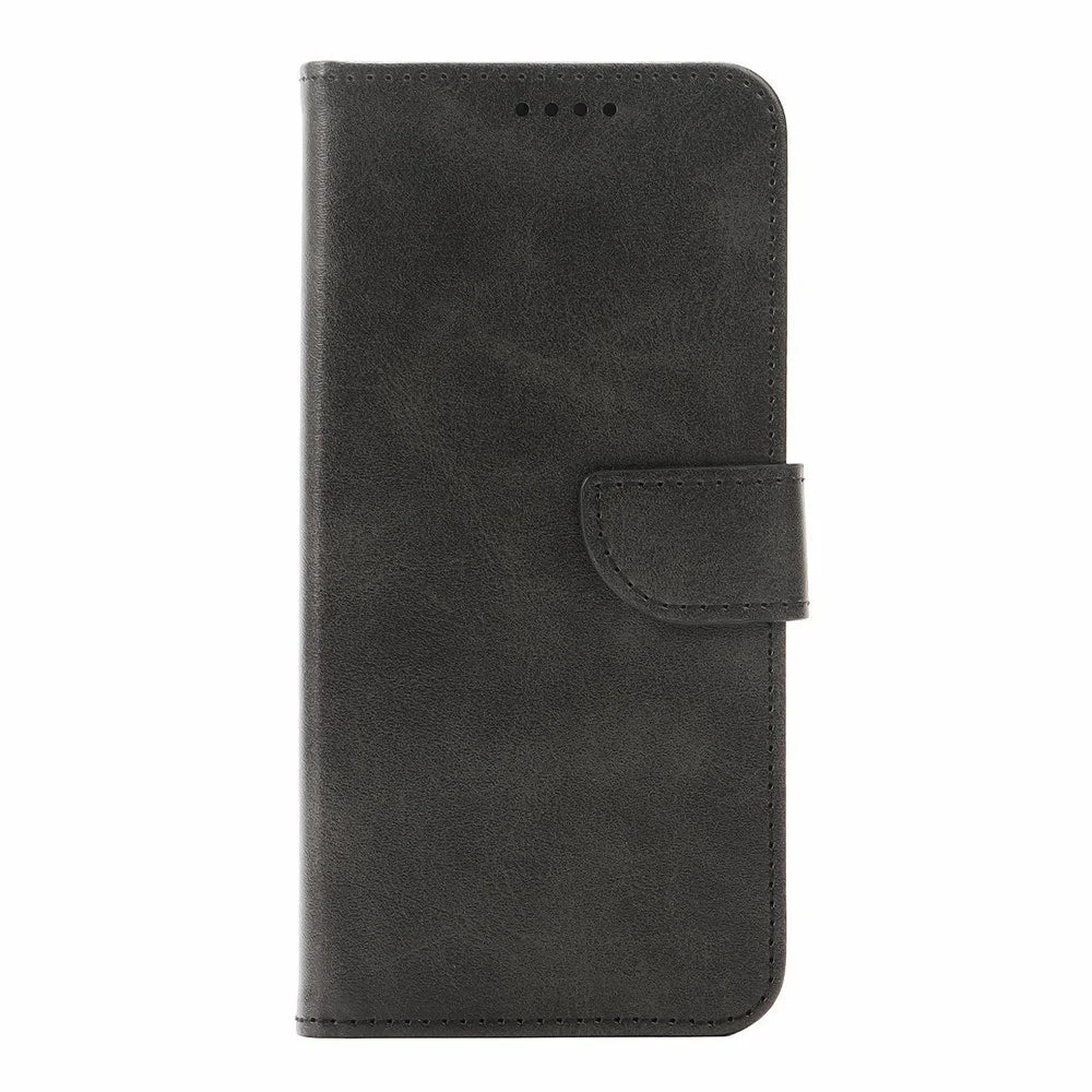 For iPhone 17 Pro Case Wallet Stand Magnetic Clasp Closure Calf Texture Leather Phone Cover - Black - 5