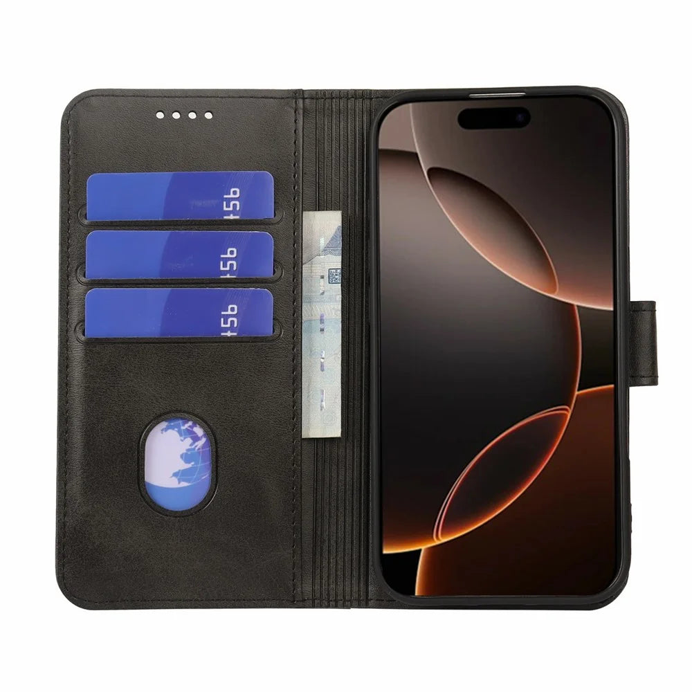 For iPhone Air Case Wallet Stand Magnetic Clasp Closure Calf Texture Leather Phone Cover - Black - 2