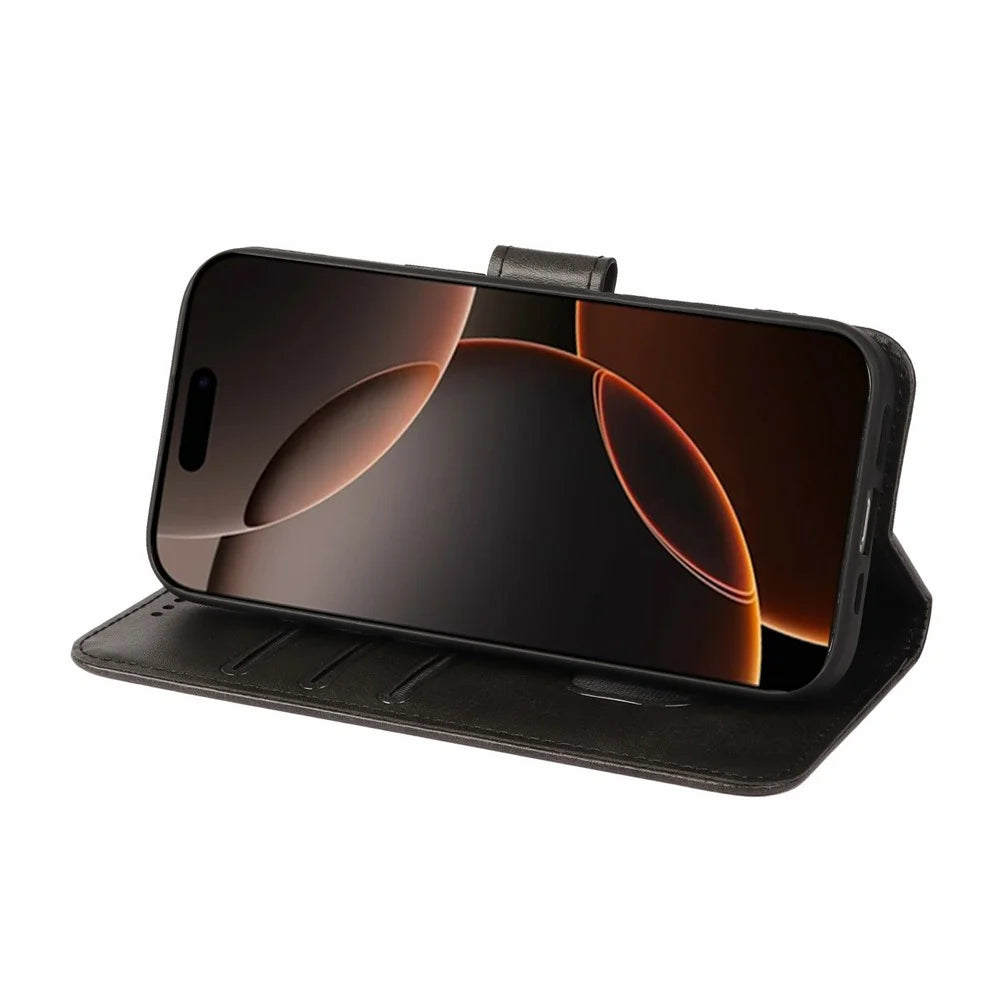 For iPhone Air Case Wallet Stand Magnetic Clasp Closure Calf Texture Leather Phone Cover - Black - 3