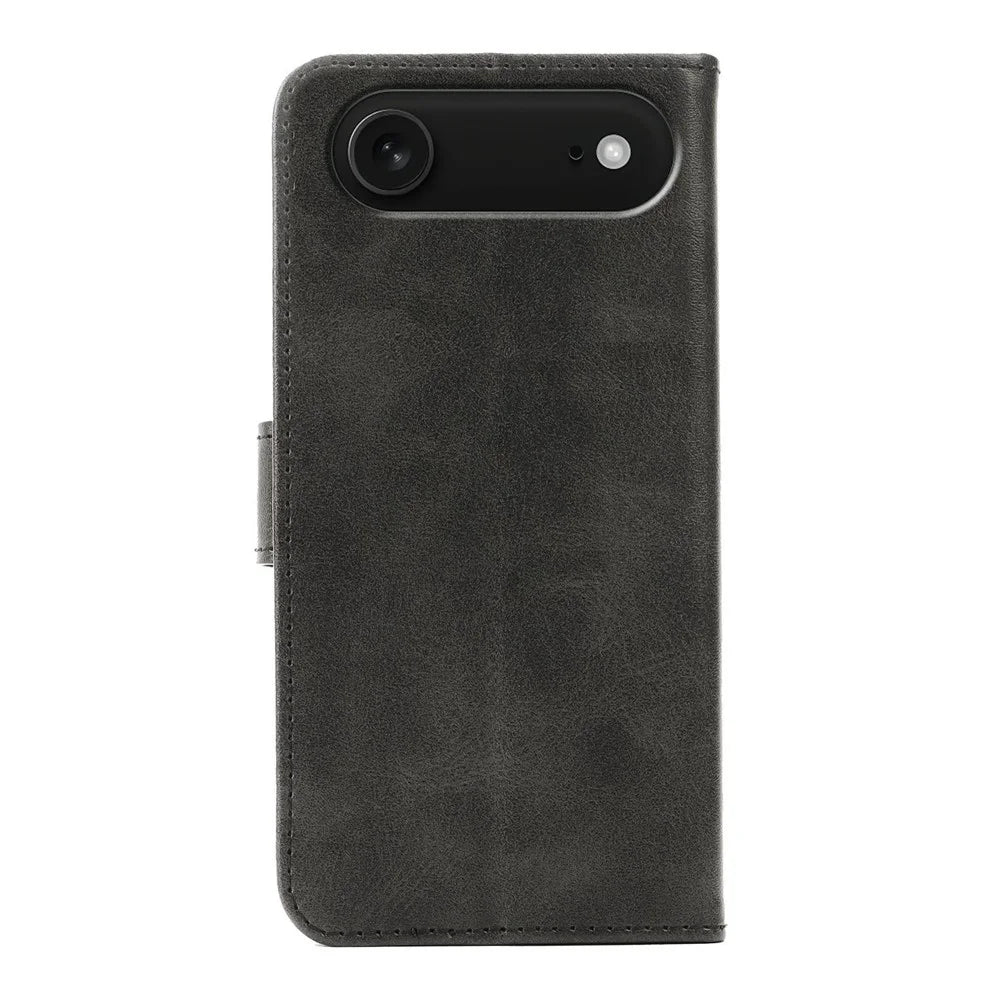 For iPhone Air Case Wallet Stand Magnetic Clasp Closure Calf Texture Leather Phone Cover - Black - 6