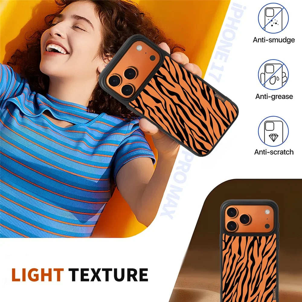 CASEEVO For iPhone 17 Pro Max Case Compatible with MagSafe Zebra Pattern TPU PC Phone Cover - Orange - 2
