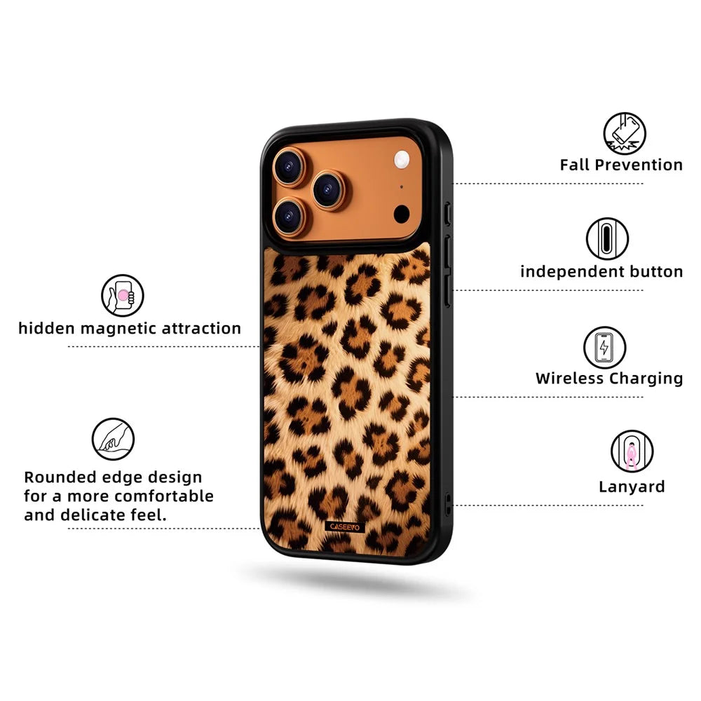 CASEEVO For iPhone 17 Pro Max Case Compatible with MagSafe Leopard Pattern TPU PC Phone Cover - Brown - 2