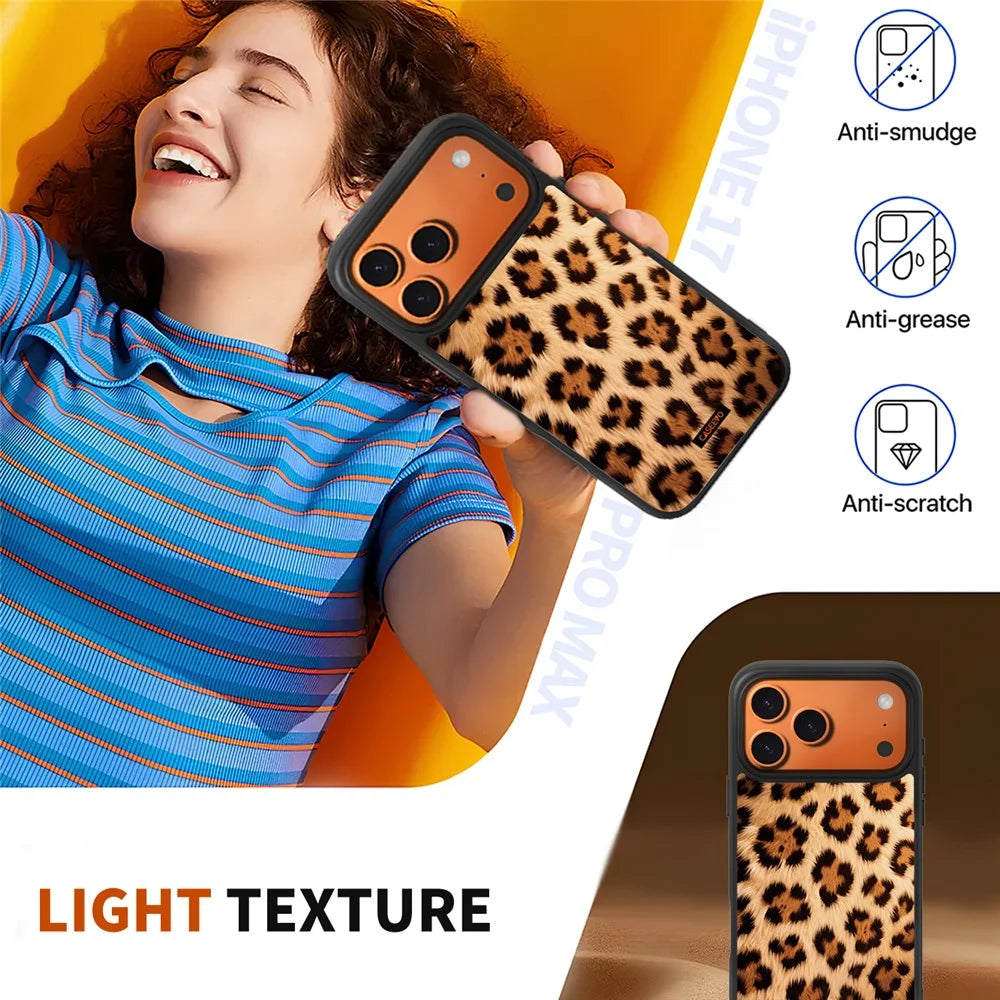 CASEEVO For iPhone 17 Pro Max Case Compatible with MagSafe Leopard Pattern TPU PC Phone Cover - Brown - 3