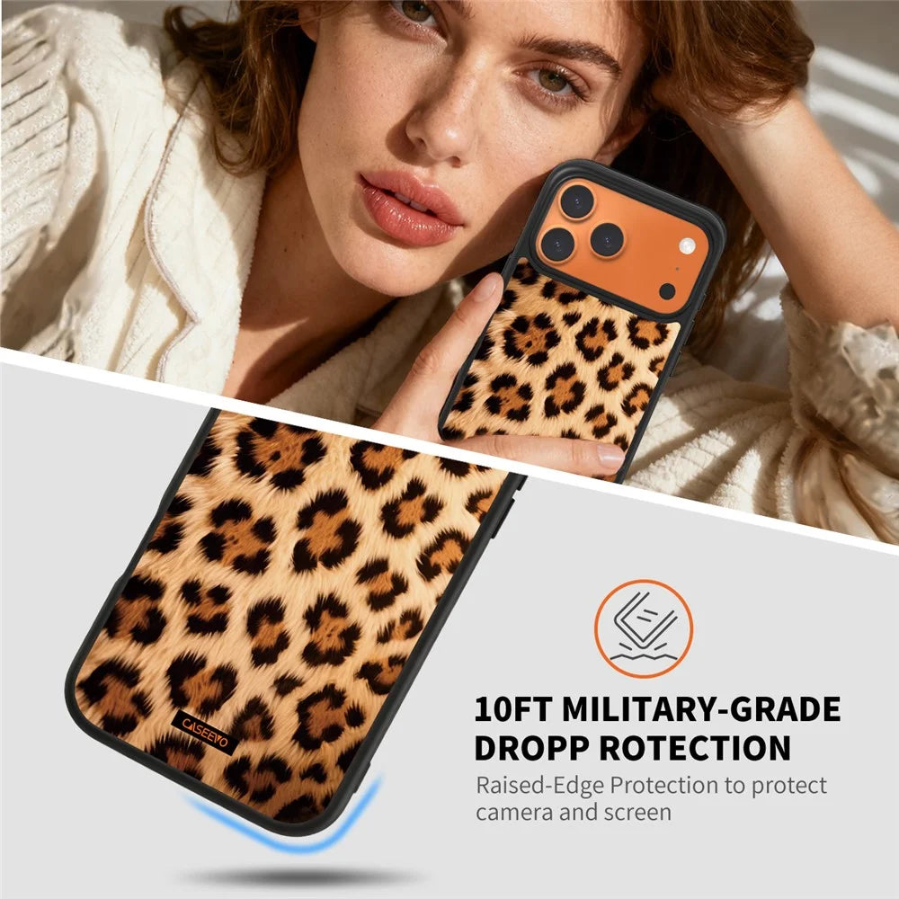 CASEEVO For iPhone 17 Pro Max Case Compatible with MagSafe Leopard Pattern TPU PC Phone Cover - Brown - 4