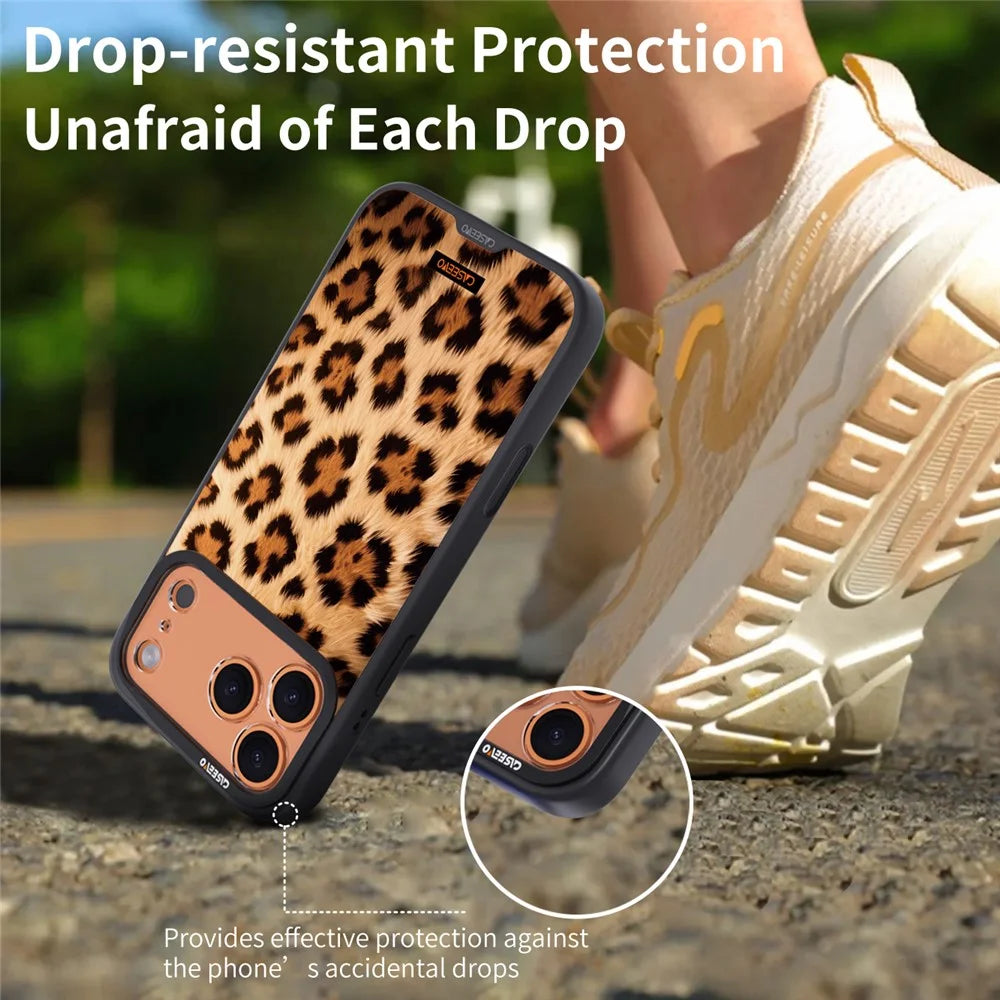 CASEEVO For iPhone 17 Pro Max Case Compatible with MagSafe Leopard Pattern TPU PC Phone Cover - Brown - 6