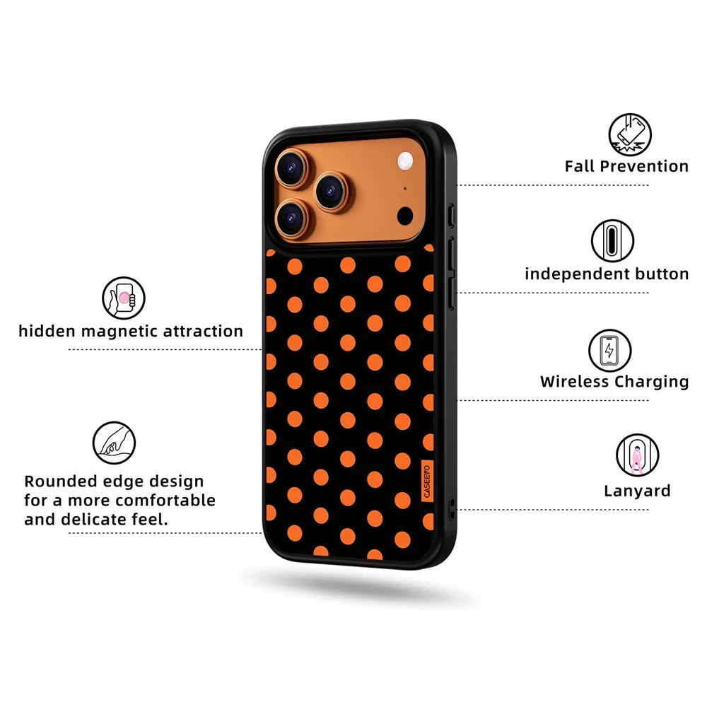 CASEEVO For iPhone 17 Pro Case Compatible with MagSafe Polka Dot Pattern TPU PC Phone Cover - Black  /  Orange - 2