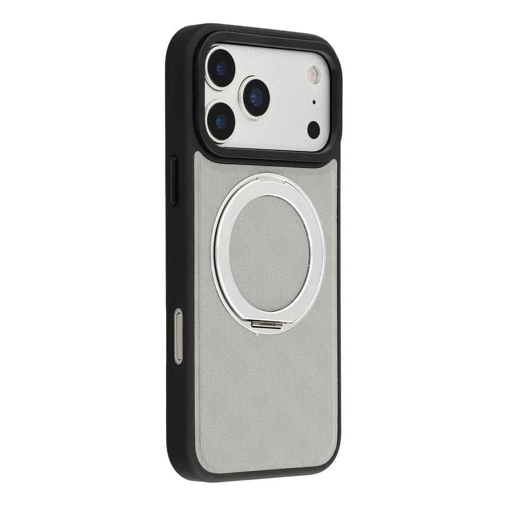 X-LEVEL For iPhone 17 Pro Max Magnetic Case Kickstand Longitude Latitude Texture PU Leather PC TPU Phone Cover - Grey - 1