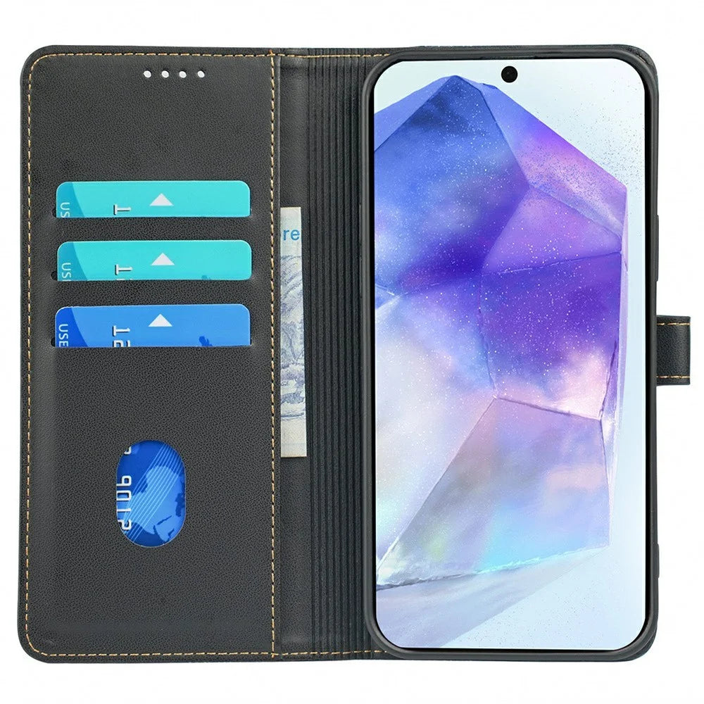 For Samsung Galaxy A08 5G / A08 4G / A07 4G Case Magnetic Clasp Four Leaf Clover Leather Phone Cover - Black - 2