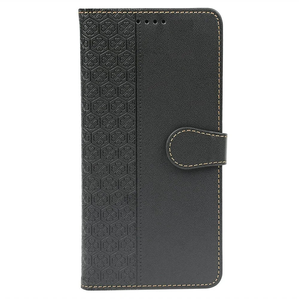 For Samsung Galaxy A08 5G / A08 4G / A07 4G Case Magnetic Clasp Four Leaf Clover Leather Phone Cover - Black - 4
