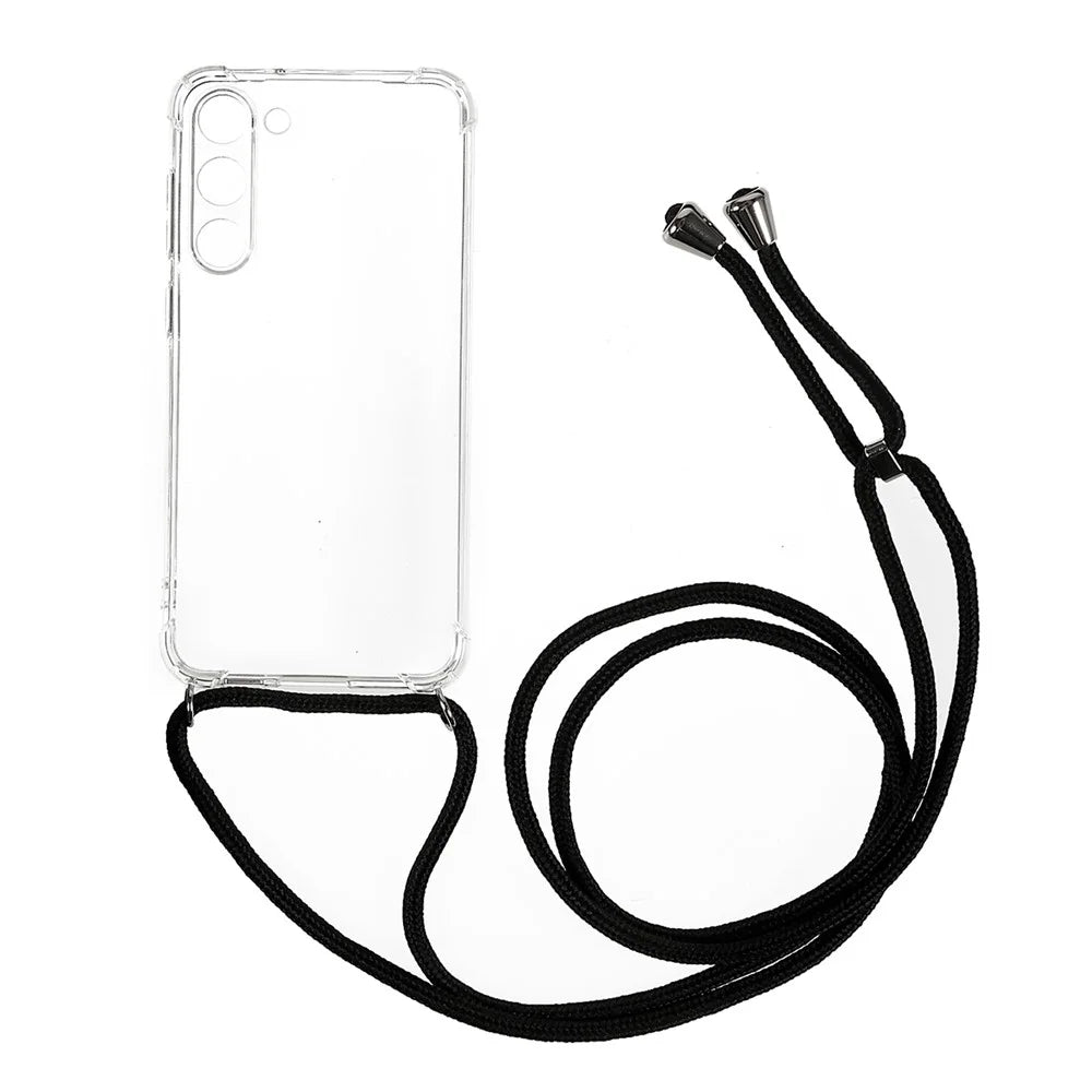 For Samsung Galaxy S23+ Transparent Anti-drop Soft TPU Case Four Corner Anti-Drop Phone Back Cover with Lanyard - 1