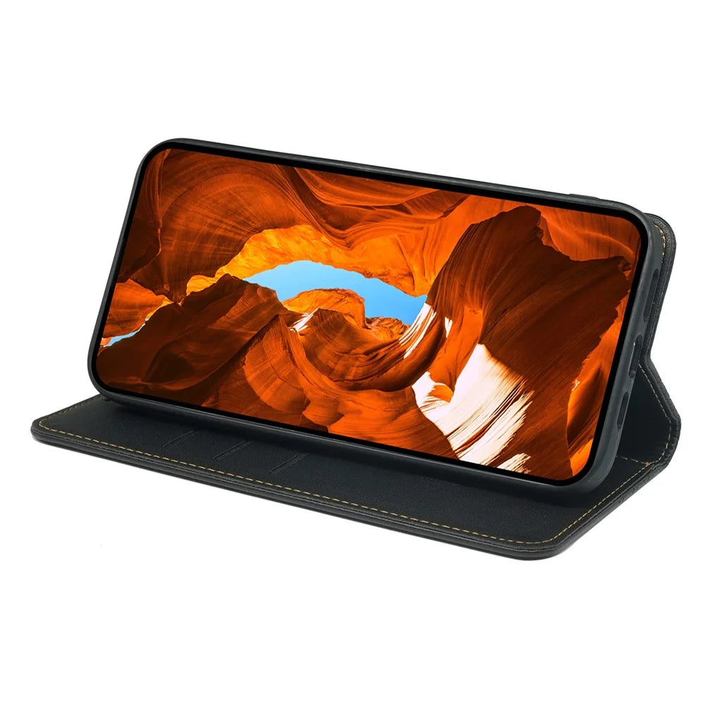 For Samsung Galaxy S25 Edge Case Four Leaf Clover Leather Flip Phone Cover Stand Wallet - Black - 3