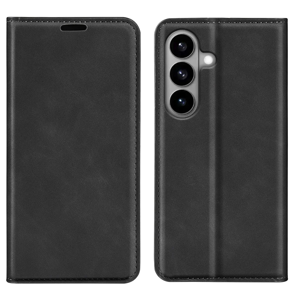 For Samsung Galaxy S26 Case Skin Touch Leather Wallet Phone Cover - Black - 1