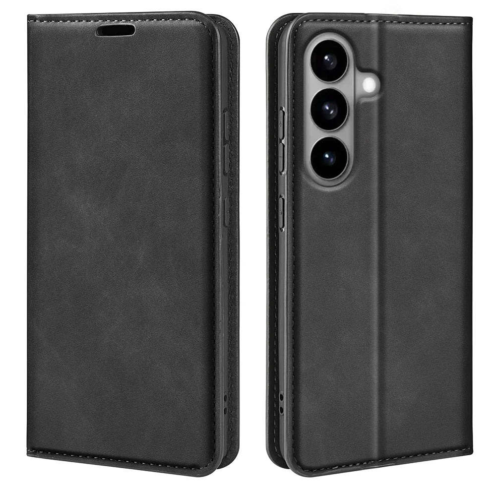 For Samsung Galaxy S26 Case Skin Touch Leather Wallet Phone Cover - Black - 4