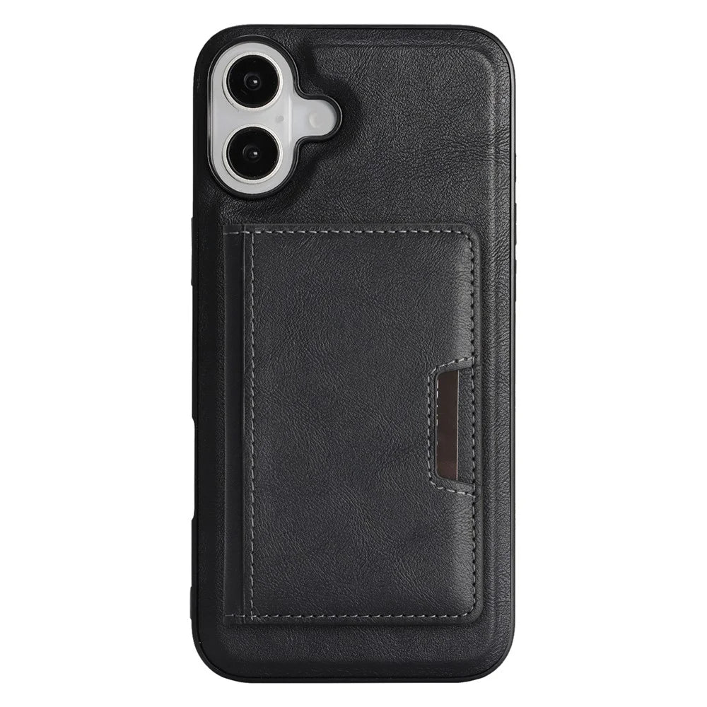 For iPhone 17 Kickstand Case Bi-fold Card Bag PU Leather Coated TPU Cover Compatible with MagSafe - Black - 2