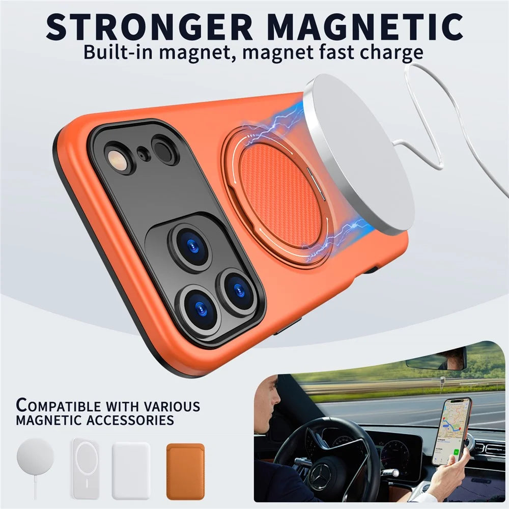 For iPhone 18 Pro Max / 17 Pro Max Case Compatible with MagSafe TPU + PC Back Cover with Rotating Kickstand - Orange - 2