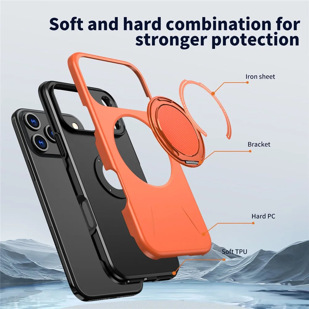 For iPhone 18 Pro Max / 17 Pro Max Case Compatible with MagSafe TPU + PC Back Cover with Rotating Kickstand - Orange - 7