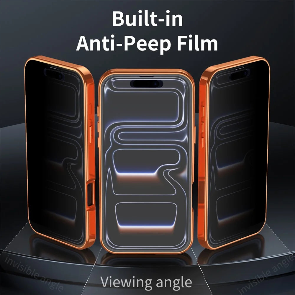 For iPhone 17 Pro Max Magnetic Case PC + Metal Kickstand Phone Cover with Anti-Spy Tempered Glass Film - Orange - 5