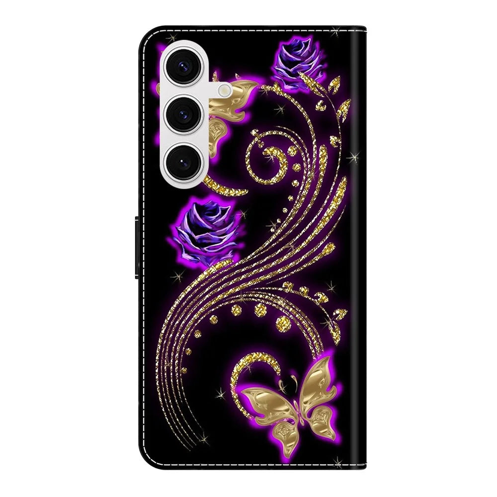 For Samsung Galaxy S26 Case 3D Pattern PU Leather Wallet Phone Cover with Stand - Purple Flowers  /  Butterflies - 6
