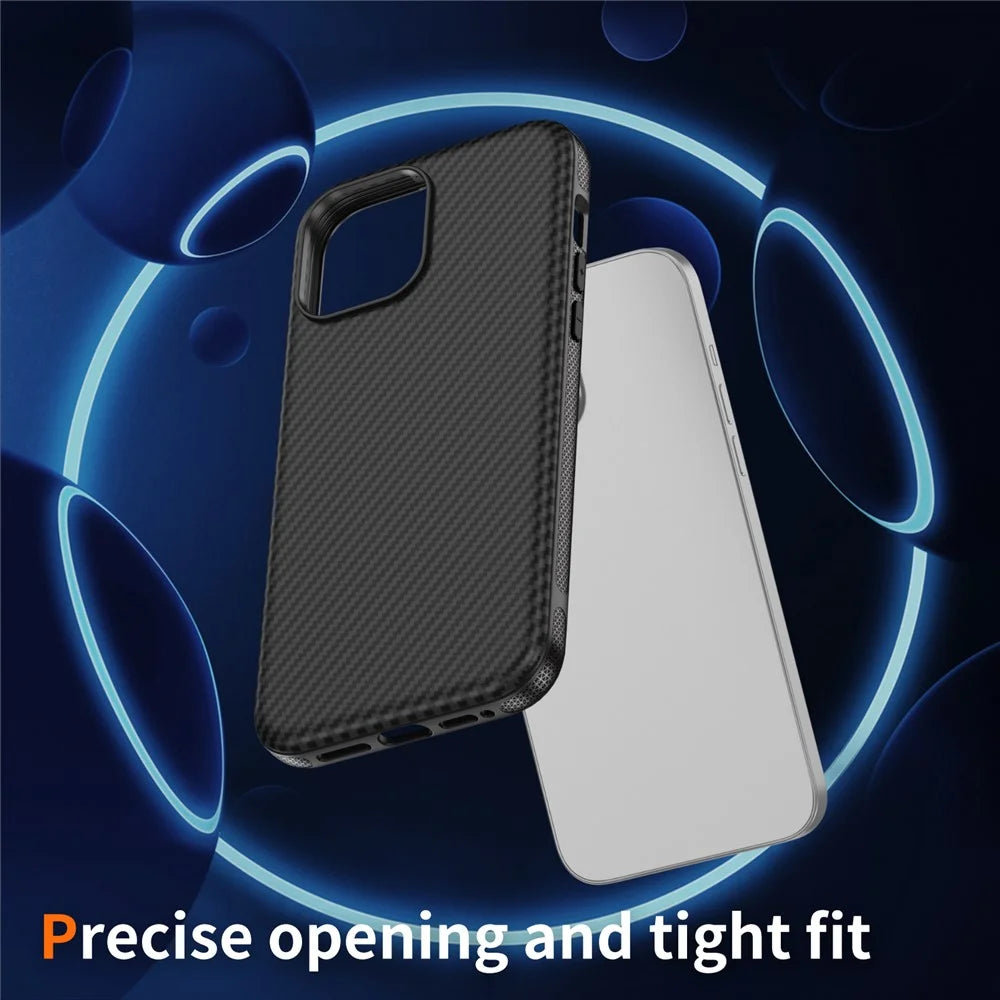 For iPhone 15 Pro Skin-touch Case Carbon Fiber Texture PC + TPU Back Cover Compatible with MagSafe - Black+Black - 3